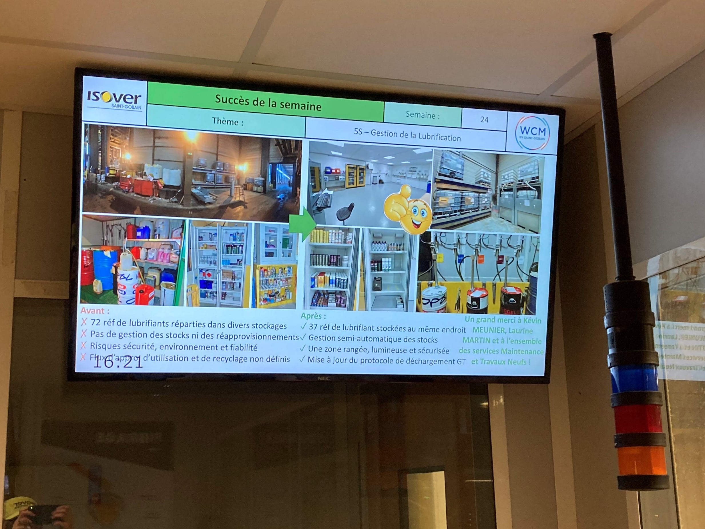 Exemple d'affichage dynamique dans l'industrie chez Saint Gobin