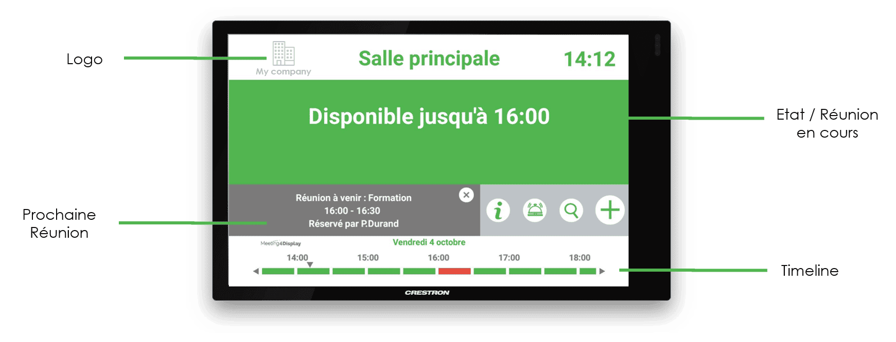 Schéma interface logiciel de réservation d'espaces de travail Meeting4Display
