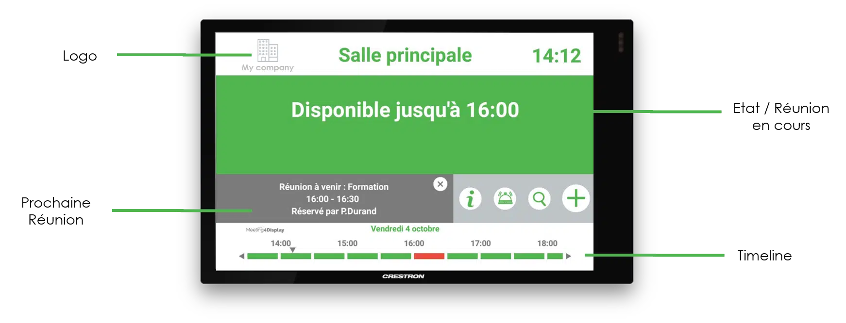 Schéma interface logiciel de réservation d'espaces de travail Meeting4Display