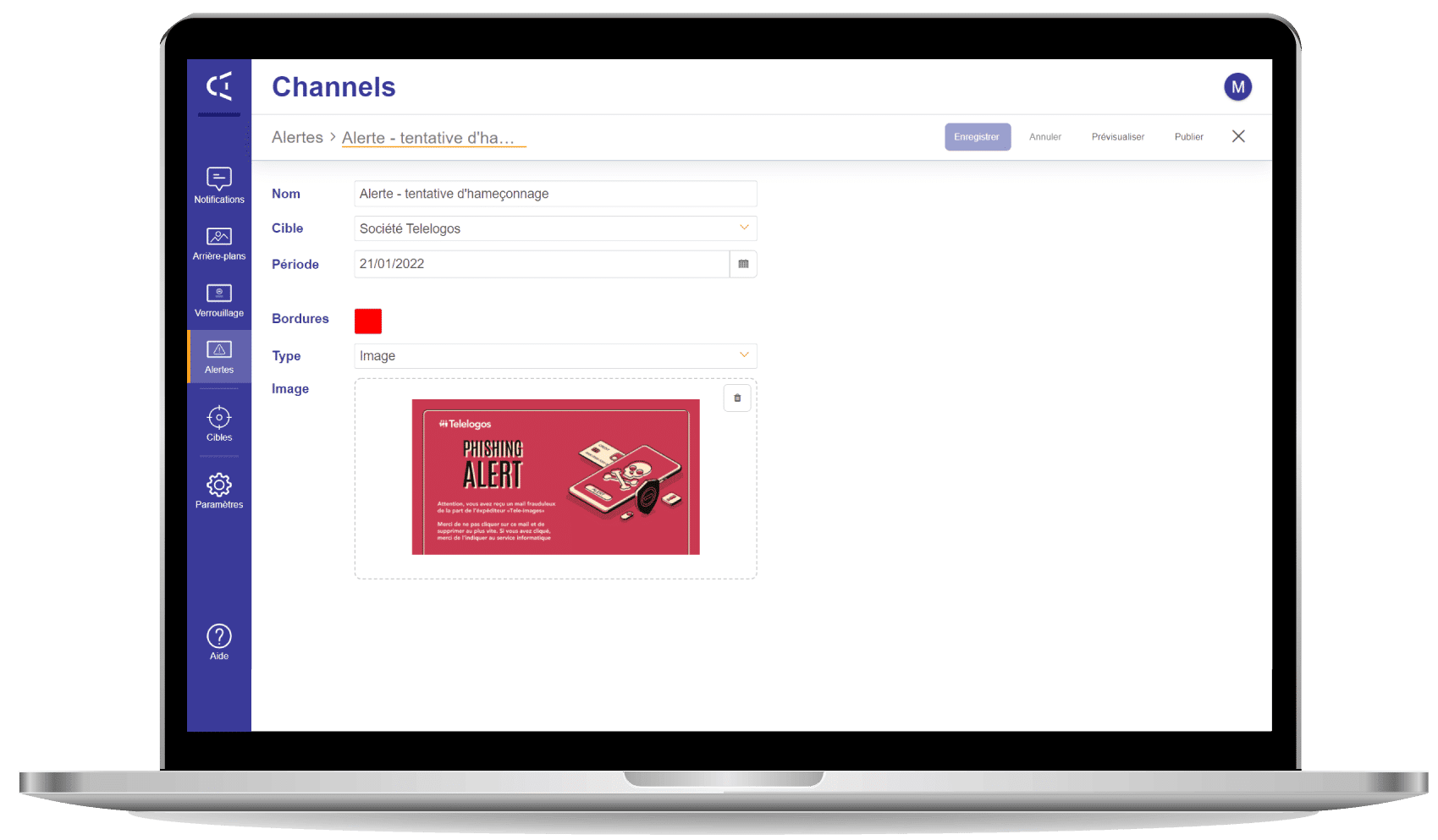 Interface d'outil de communication interne