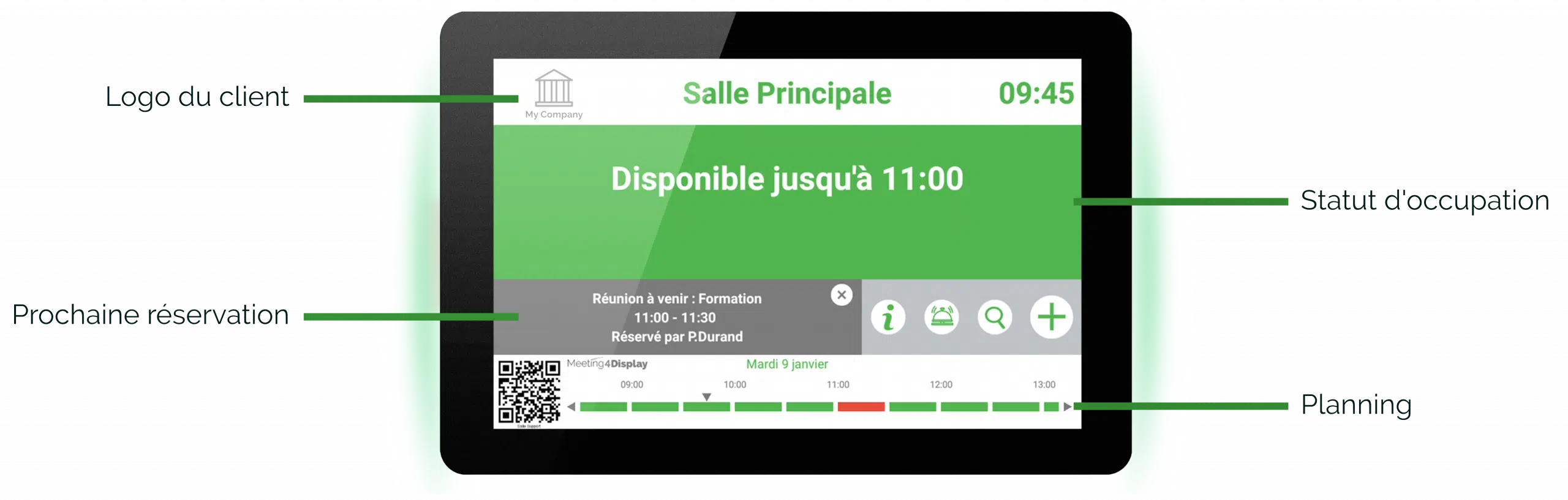 Schéma d'utilisation d'une tablette de réservation de salle de réunion