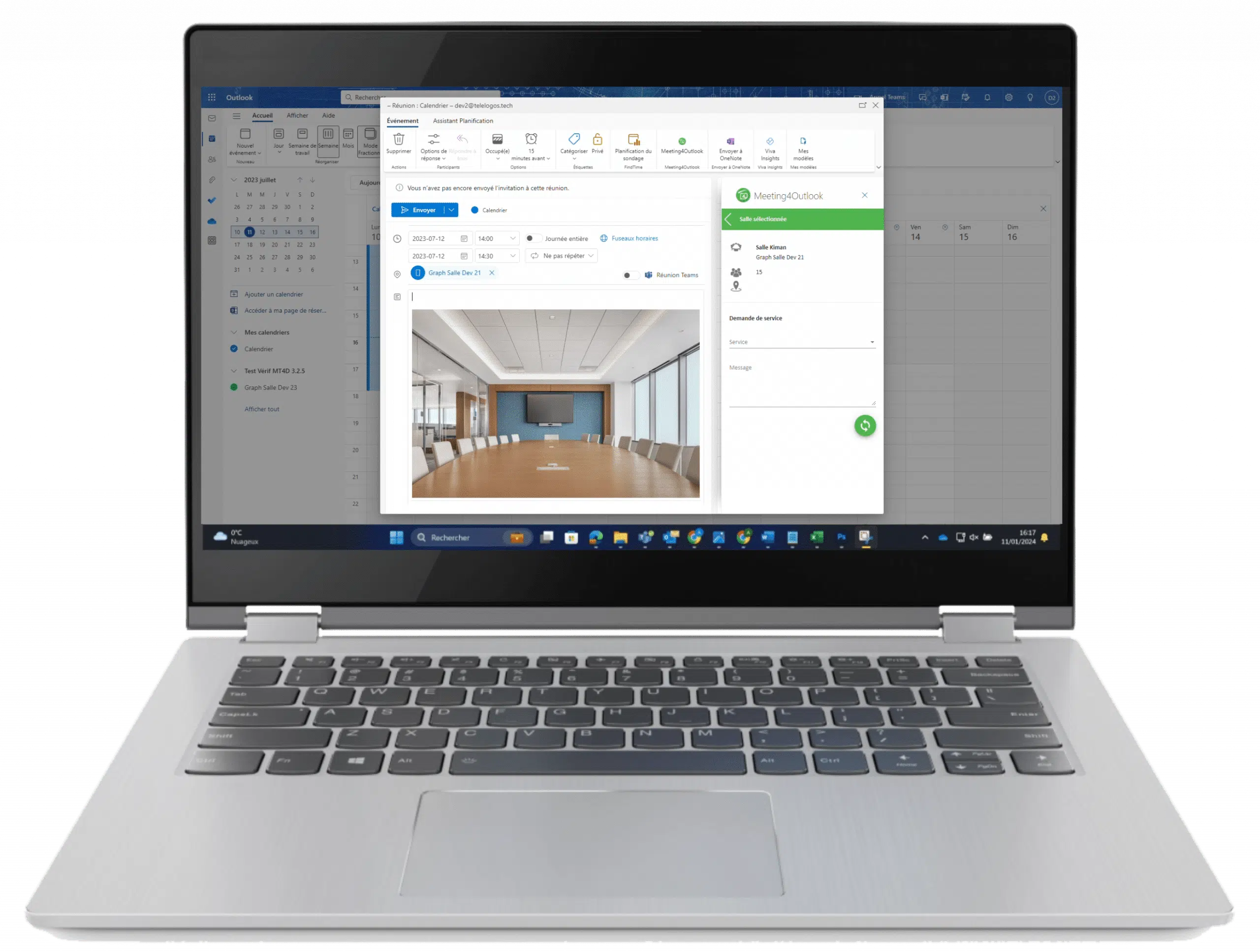 Invitation Outlook via add-on de réservation de salle de réunion