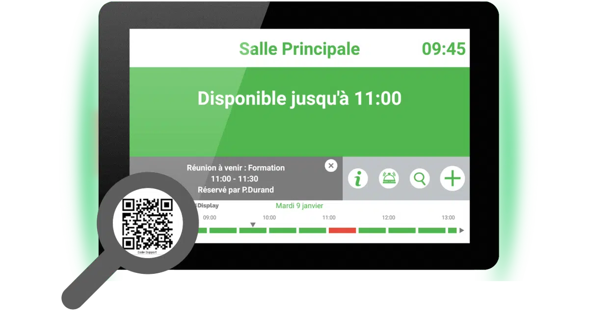 QR code sur une tablette de réservation de salle de réunion
