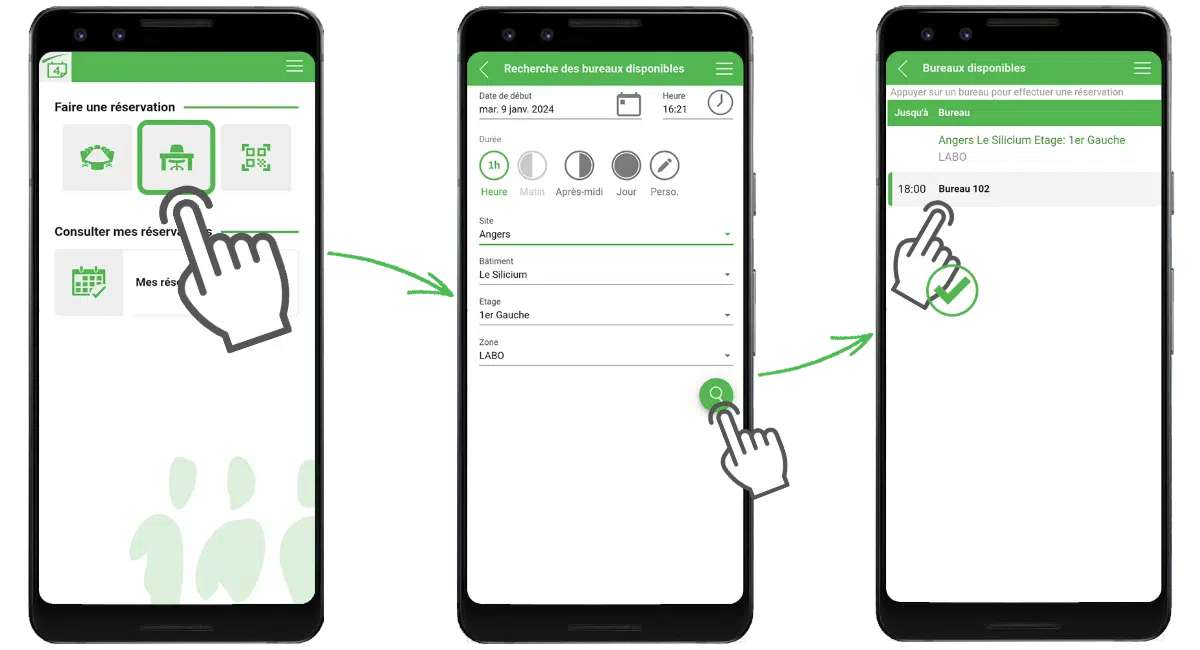 Tutoriel de réservation d'un bureau via application mobile