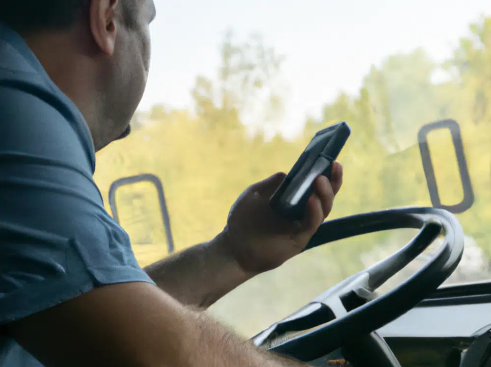 Chauffeur de bus équipé d'un téléphone avec une solution MDM