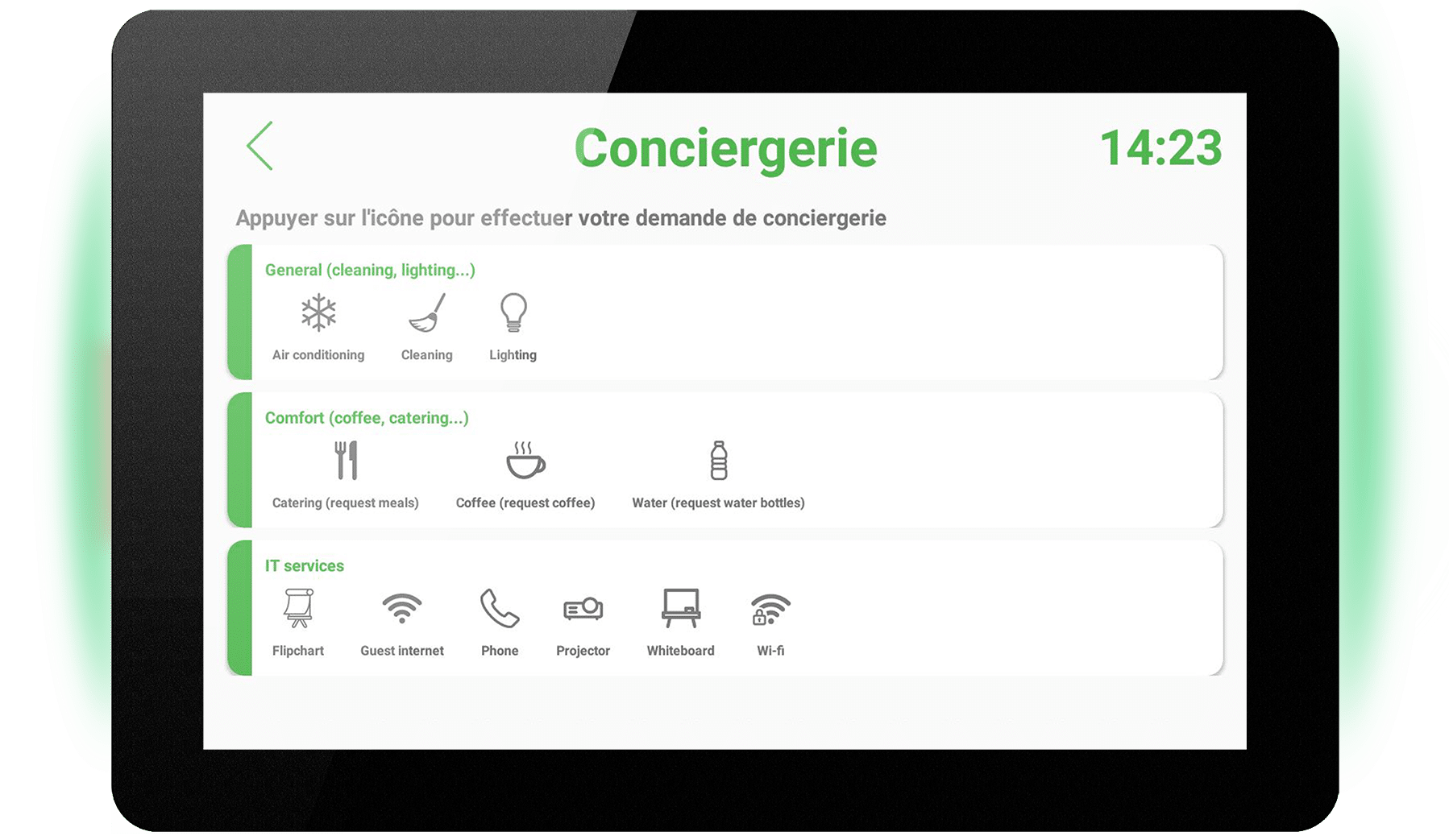 Fonctionnalité conciergerie d'un logiciel de réservation de salle de réunion