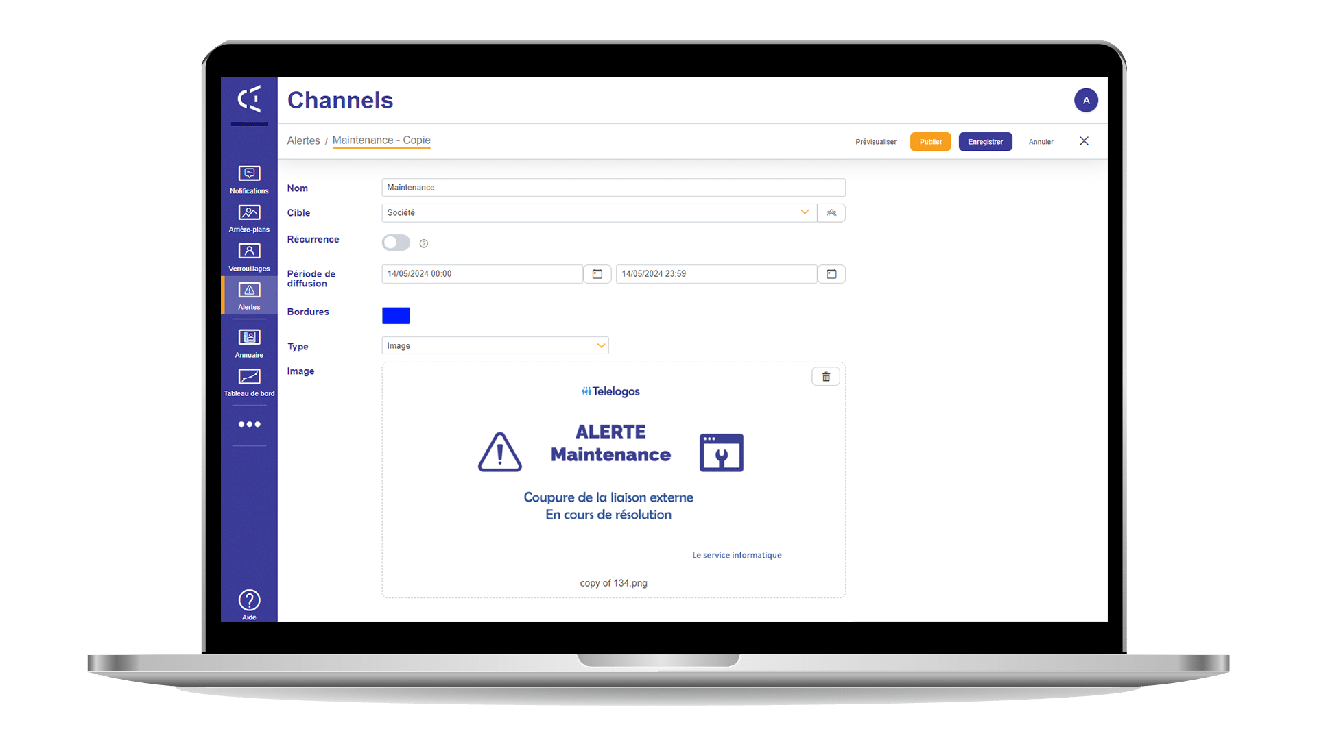 Interface d'un logiciel d'alerte