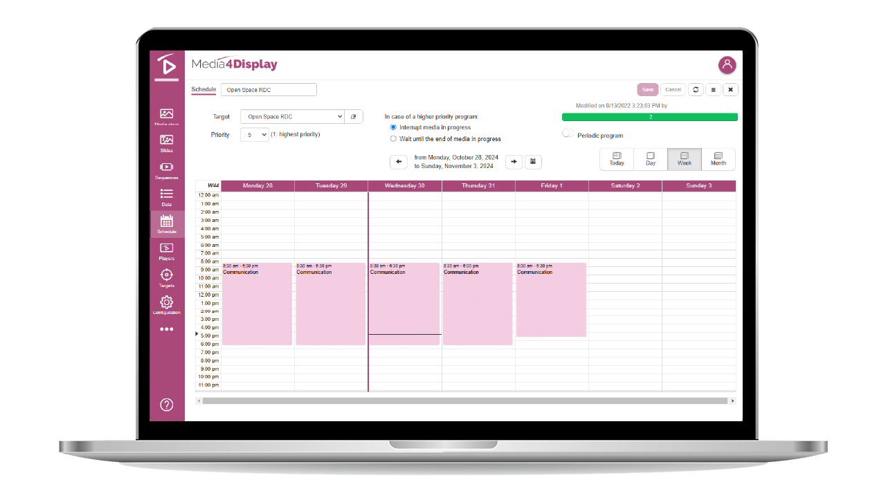 Digital signage software planning management interface